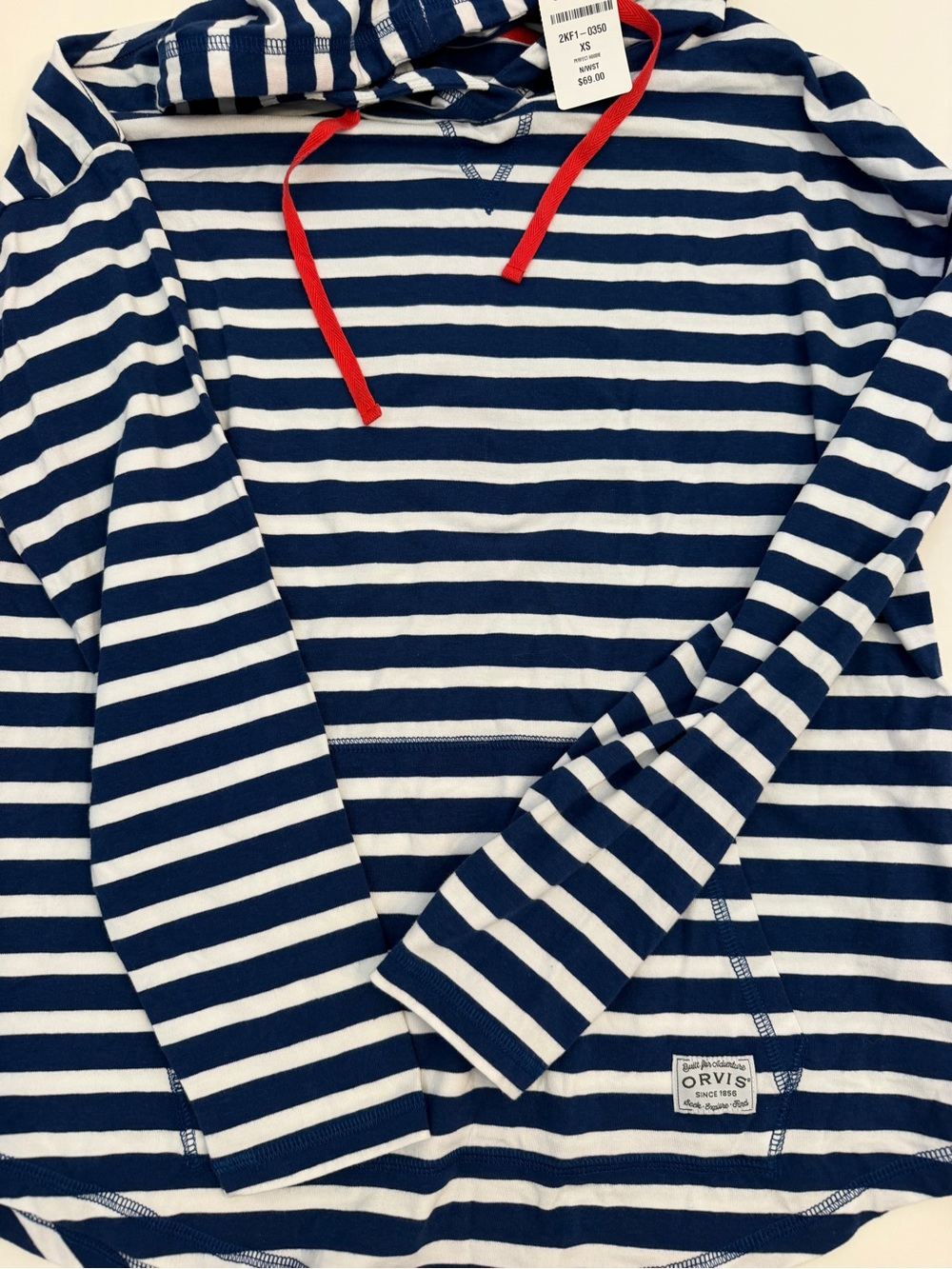 NWT Orvis Blue and White Striped Hoodie size xs
